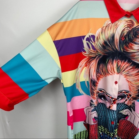 SHIRT Dress Brightly Colored Graphic Print Striped Anime - Picture 5 of 13